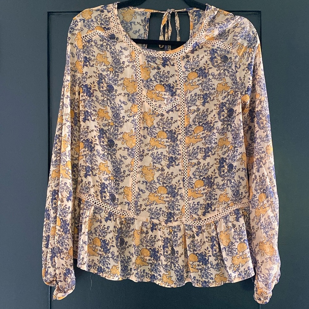 Women's Xhilaration Peasant Floral Ruaty Mustard Top Sz S